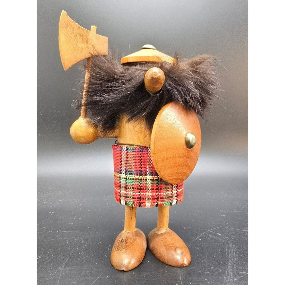Vintage Wooden Viking Figurine or Scandinavian Troll With Axe & Shield VL4048
